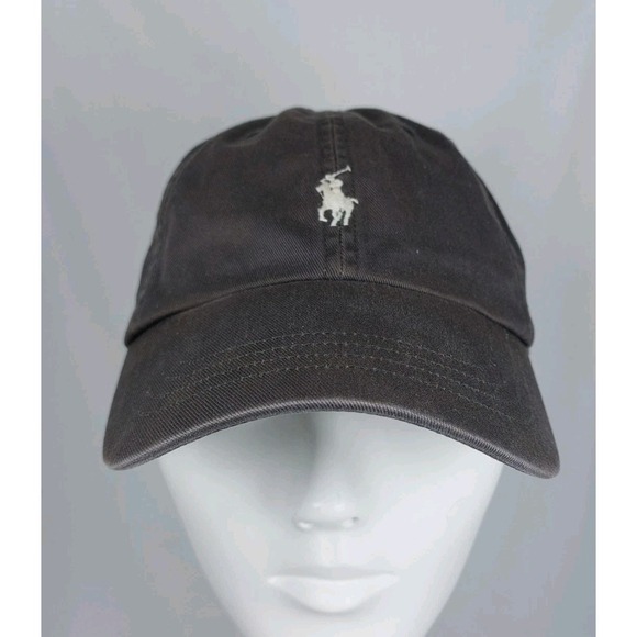 Polo Ralph Lauren Hat Cap Dark Gray White Pony Logo Buckleback Dad - Picture 1 of 6